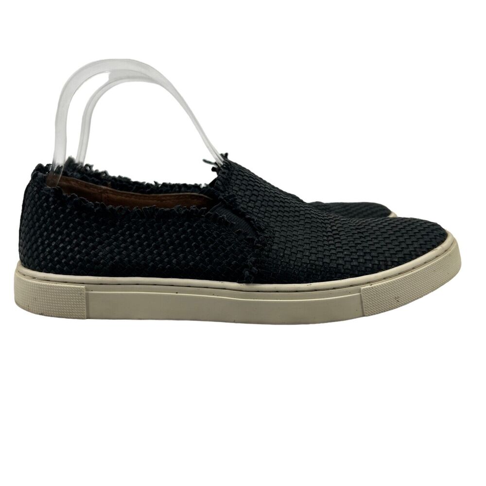 Frye Ivy Weave Sneakers Womens 8 Black Leather Slip On Casual Laceless Shoes